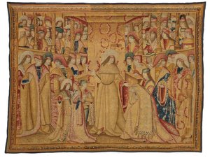 نسيج، جوناثان المكابي يتلقى رداء أرجواني، صنع في بروكسل، بلجيكا، حوالي 1490-1500 (الصوف والحرير) بواسطة المدرسة البلجيكية