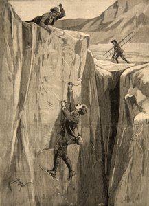 سائح معلق في صدع في جبال الألب ، من "لو بيتي باريزيان" ، 23 أغسطس 1891