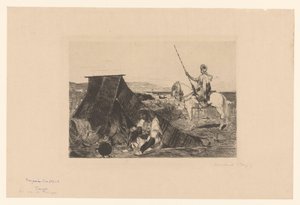 المناظر الطبيعية مع خيمة وراكب النقش بواسطة العديد من المطابعين من عام 1877 (عنوان السلسلة) L