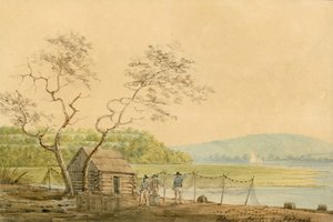 منظر من رصيف Packet Wharf في Frenchtown المطل على إلك كريك ، 1806.