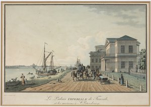 View of the Tauride Palace - Benjamin Paterssen (1748-1815). Etching, watercolour, before 1806. State Museum of the History of Saint Petersburg بواسطة بنيامين باترسون