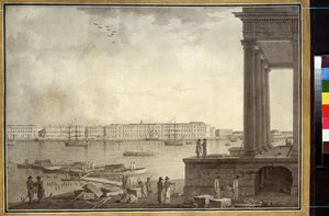 منظر لقصر الشتاء والبورصة في سانت بطرسبرغ. عمل بنجامين باتيرسن (1748-1815) ، قلم رصاص وحبر على ورق ، حوالي عام 1790. الفن السويدي بواسطة بنيامين باترسون