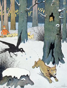 رسم توضيحي من "Le Roman de Renard" ، حوالي عام 1900 (حجر ملون)