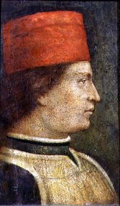 رأس رجل يرتدي قبعة حمراء (تمبرا على لوحة) بواسطة Benozzo di Les di Sandro Gozzoli