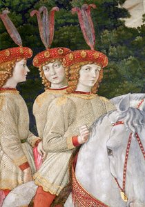 ماريا (مواليد 1460) ، بيانكا (1461-1488) ونانينا (1463-93) ميديتشي ، الأخوات الأصغر سناً لورنزو (1449-92) وجوليانو (1453-78) ، تفاصيل من دورة رحلة المجوس في الكنيسة ، ج 1460 (دي