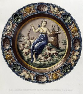 Diane (Artemis) chasseresse - Plat céramique, in “The work of Bernard Palissy” by C. Delange and C. Borneman, Paris