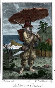 تمثيل روبنسون كروزو على جزيرته الصحراوية. نقش برنارد بيكارت (1673-1733) يوضح رواية دانيال ديفو أو دي فو (1660-1731) بواسطة برنارد بيكارت