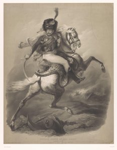 مهاجمة الضابط على ظهور الخيل Le chasseur de la garde (العنوان على الكائن) مطبوعات حجرية جديدة بنوعين من الطباشير (عنوان السلسلة) مجموعات Nouveaux aux deux crayons (عنوان السلسلة على الكائن)