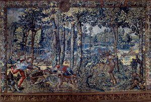 تعليق عمليات صيد ماكسيميليان المعروفة باسم "الصيد الجميل لـ Guise": أغسطس ، العذراء ، صيد الغزلان ، المفرخات - نسيج لبرنارد فان أورلي (باريند ، بارينت ، بيرنايرت فان بروكسل