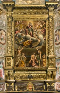 Apse ، Altarpiece لبرناردينو جاتي يسمى Il Sojaro الذي أكمله جيوفاني باتيستا تروتي يسمى IL Malosso ، افتراض العذراء