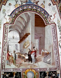 منظر لورشة عمل مهندس معماري. فريسكو من قبل برناردينو بارباتيلي ديت il Poccetti (1548-1612) معرض أوفيزي للقرن السابع عشر (مكاتب) فلورنسا