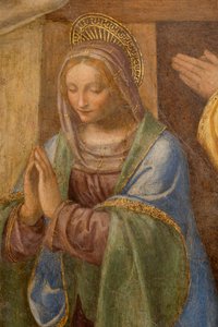 ميلاد وعبادة الرعاة ، ج. 1520-1525. التفاصيل (زيت على اللوح) بواسطة برناردينو لويني