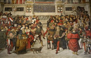 إيطاليا توسكانا سيينا ، كاتدرائية دومو: تتويج بيوس الثاني (1405-1464) بواسطة برناردينو دي بيتو بينتوريتشيو
