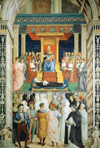 أعلن بيوس الثاني تقديس القديسة كاثرين دي سيينا عام 1461 بواسطة برناردينو دي بيتو بينتوريتشيو