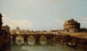 منظر لنهر التيبر في روما مع قلعة سانت أنجيلو ، ج .1743 بواسطة برناردو بيلوتو (كاناليتو)