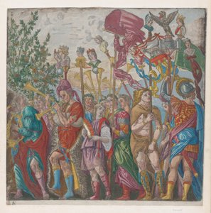 الصحيفة 7: موكب الموسيقيين وغيرهم ممن يحملون المعايير ، من انتصار يوليوس ... ، 1599.