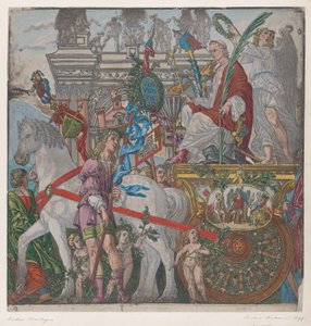الصحيفة 9: يوليوس قيصر في عربته التي يجرها حصان ، من انتصار يوليوس قيصر ، 1599.