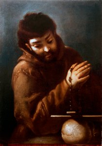 تمثيل القديس فرانسوا الأسيزي وهو يعبد الصليب لوحة لبرناردو ستروزي (1581-1644) مجموعة خاصة من القرن السابع عشر بواسطة برناردو ستروزي