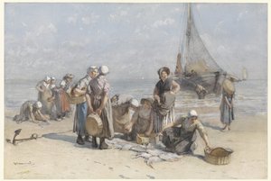 زوجات السمك على الشاطئ في Scheveningen زوجات الصيادين على شاطئ Scheveningen