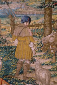 نسيج فلمنكي. السلسلة مؤسسة روما: فاوستولوس يلتقي رومولوس وريموس. رسام الكاريكاتير باريند فان أورلي (؟). تصنيع بروكسل. 1525-1530. التفاصيل.
