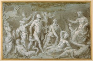 Mars and Rhea Silvia (brush & brown ink heightened with white body colour on carta azzurra)