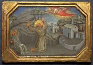 القديس فرنسيس الأسيزي يتلقي الندبات، ج. 1430 (درجة الحرارة والذهب على الخشب) بواسطة Bicci di Lorenzo