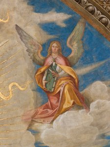 Apse ، Catino Apse ، Boccaccio Boccaccino ، Pantocrator بين القديسين Marcellino ، Imerio ، Omobono ، Peter Exorcist ، Detail Angel right بواسطة بوكاتشيو بوكاتشينو