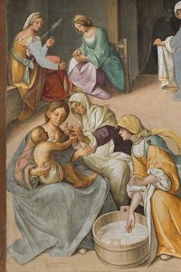 صحن مركزي ، الامتداد الشمالي الثاني ، ولادة العذراء ، بوكاتشيو بوكاتشينو 1514-15 ، التفاصيل بواسطة بوكاتشيو بوكاتشينو