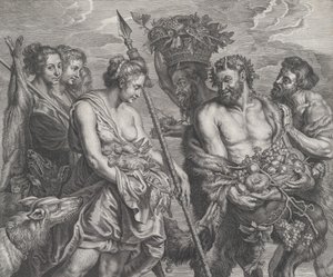 ديانا عائدة من المطاردة ، برفقة الكلاب وحورياتها على اليسار ، جلست اثنان ... ، كاليفورنيا. 1640-59.