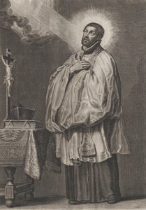القديس فرنسيس كزافييه بنور إلهي منبثق نحوه من أعلى اليسار ، ... ، كاليفورنيا. 1623-33.