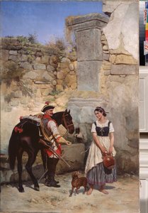 مشهد في البئر - لوحة لجوتفريد (بوجدان بافلوفيتش) ويليوالدي (1818-1903) ، زيت على قماش