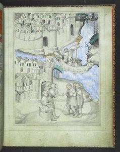 أضف 24189 ص 8 الحجاج الذين يقتربون من بوابات المدينة ، من "الكتاب المصور لرحلات السير جون ماندفيل" ، حوالي 1410 (ورق) بواسطة المدرسة البوهيمية