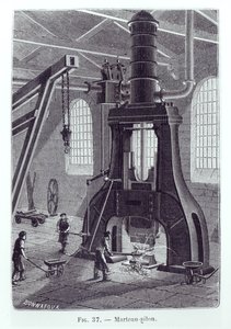 مطرقة Le Creusot Power ، توضيح لكتاب عن الآلات الصناعية ، ج. 1880 (صور من وزن الجسم) بواسطة بونافوكس