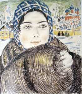 زوجة تاجر شاب في وشاح متقلب ، بوريس ميخائيلوفيتش (1878-1927) بواسطة بوريس ميخائيلوفيتش كوستودييف