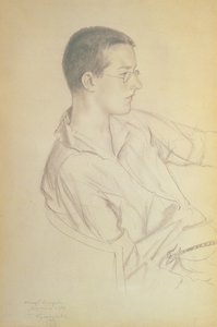 صورة دميتري دميتريفيتش شوستاكوفيتش (1906-75) ، 1923 (قلم رصاص على ورق) بواسطة بوريس ميخائيلوفيتش كوستودييف