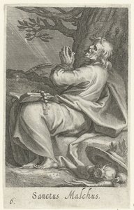 القديس ملخس من خالكييس كنسك Sanctus Malchus (العنوان على الكائن) الناسك (عنوان المسلسل) Sacra eremvs Ascetarvm (عنوان المسلسل) بواسطة إبراهيم بلويميرت