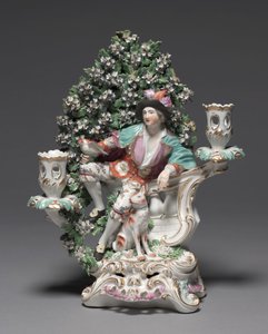 الشمعدان مع Shepherd and Dog ، الشركة المصنعة مصنع ديربي بورسلين (فترة تشيلسي ديربي) ، حوالي 1775 (بورسلين ناعم اللصق) بواسطة المدرسة البريطانية