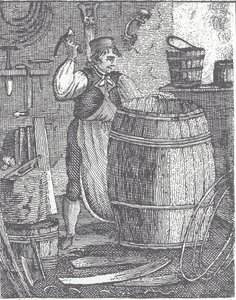 Cooper making barrel (engraving) بواسطة المدرسة البريطانية