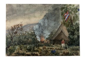 بركان مونا كيا، هاواي، مارس ١٨٥٩ (ألوان مائية على ورق) بواسطة المدرسة البريطانية