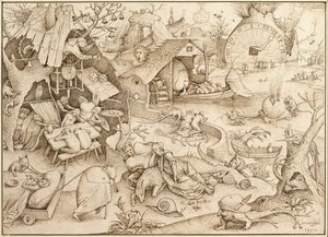 Acedia Sloth من سلسلة Seven Deadly Sins ، 1557 بواسطة بروجل