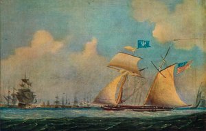 "مركب شراعي أمريكي وسفن أخرى بالقرب من المرفأ" ، c1815. بواسطة بيرتون