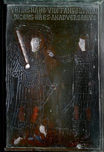 يلتقي Josue بملاك من بلاط الباب البرونزي صنع في القسطنطينية عام 1076. مونتي سانت أنجيلو (فوجيا) ، بورتا دي سان ميشيل أركانجيلو بواسطة البيزنطية