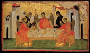 ضيافة ثالوث العهد القديم إبراهيم ، ca 1380 بواسطة البيزنطية