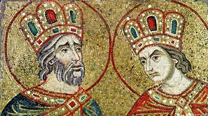قسطنطين الكبير (270-337) وسانت هيلانة (فسيفساء) بواسطة المدرسة البيزنطية