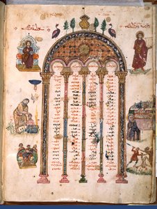 F.4v ، الجداول الكنسية ، من أناجيل رابولا ، 586 م (تمبرا على ورق) بواسطة المدرسة البيزنطية