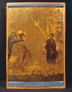 The Annunciation (tempera on panel) بواسطة المدرسة البيزنطية