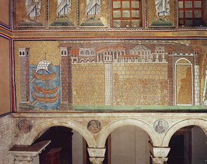 الأسطول في ميناء رافينا 535-38 م (فسيفساء) بواسطة المدرسة البيزنطية