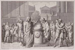 اجتماع كاميلوس ومانليوس بعد تراجع الغال ، نقش ب.برلوكسيني ، 1849