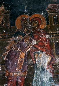Fresco of saints in the Church of Agios Ioannis Prodromos, Margarites, Crete, Greece (photo) بواسطة جي بي وبراون جيه وروبوتام