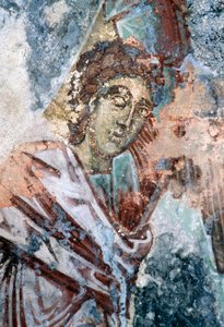 Male figure, damaged fresco on ceiling of church of Agios Vasileios, Vavouledo, Crete, Greece (photo) بواسطة جي بي وبراون جيه وروبوتام